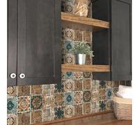 Targawerelax 24 pcs Pegatinas De Baldosas, Azulejos Adhesivos Cocina Vinilo Adhesivo Muebles Pared Decoracion BañO, Suelo Autoadhesivo, Papel Vinilico Cocina Antisalpicaduras, Vintage estilo antiguo