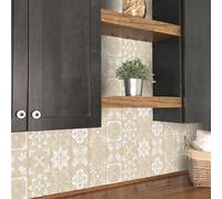Targawerelax 24 pcs Pegatinas De Baldosas, Azulejos Adhesivos Cocina Vinilo Adhesivo Muebles Pared Decoracion BañO, Suelo Autoadhesivo, Papel Vinilico Cocina Antisalpicaduras, Beige blanco y elegante