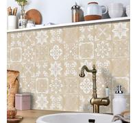 Targawerelax 24 pcs Pegatinas De Baldosas, Azulejos Adhesivos Cocina Vinilo Adhesivo Muebles Pared Decoracion BañO, Suelo Autoadhesivo, Papel Vinilico Cocina Antisalpicaduras, Beige blanco y elegante