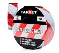 TARGET Cinta Reflectante Adhesiva, Advertencia Señalización Marcaje Alta Visibilidad Peligro Seguridad (ROJO y BLANCO, 33 M X 50 mm)