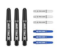 Target Darts Flechas Pro Grip - Juego de 9 | 3 Colores, Negro/Blanco/Azul | Corto, 34mm | Plumas para Dardos, Accesorios Dardos Profesionales, Multipack Flechas 2BA con Anillas