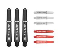 Target Darts Flechas Pro Grip - Juego de 9 | 3 Colores, Negro/Blanco/Rojo | Corto, 34mm | Plumas para Dardos, Accesorios Dardos Profesionales, Multipack Flechas 2BA con Anillas