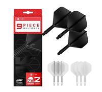 Target Darts K-Flex Integrated Dart Flights and Shafts, Vástago Corto (19mm), No.2 Flight, Paquete de 9, Negro, Blanco y Transparente