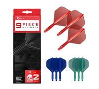 Target Darts K-Flex Integrated Dart Flights and Shafts, Vástago Corto (19mm), No.2 Flight, Paquete de 9, Rojo, Azul y Verde