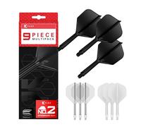 Target Darts K-Flex Integrated Dart Flights and Shafts, Vástago intermedio (26mm), No.2 Flight, Paquete de 9, Negro, Blanco y Transparente