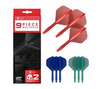 Target Darts K-Flex Integrated Dart Flights and Shafts, Vástago intermedio (26mm), No.2 Flight, Paquete de 9, Rojo, Azul y Verde