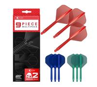 Target Darts K-Flex Integrated Dart Flights and Shafts, Vástago Mediano (33mm), No.2 Flight, Paquete de 9, Rojo, Azul y Verde