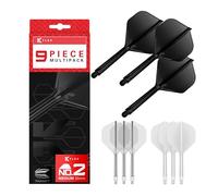 Target Darts K-Flex Integrated Dart Flights and Shafts, Vástago Mediano (33mm), No.2 Flight, Paquete de 9, Negro, Blanco y Transparente