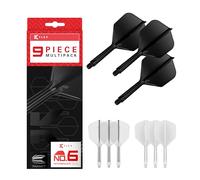 Target Darts K-Flex Varillas y Flechas Integradas, Tallo Intermedio (26mm), No.6 Flight, 9-Pack Bundle, Negro, Blanco y Transparente | Kflex 2 en 1, Vuelo y Tallo, Accesorios Profesionales de Dardos