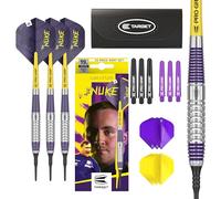 Target Darts Luke Littler Set de Dardos de Punta Blanda de Latón - Dardo de Punta de Píxel 19G, Set de Dardos The Nuke Player Edition, Plumas de Dardos, Cañas y Estuche de Dardos Incluidos