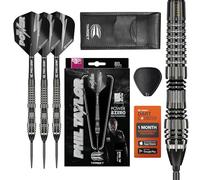 Target Darts Phil Taylor Power 8-Zero 4 Dardos de Punta Suiza con Punta de Acero Negro, Juego de Dardos 80% tungsteno, P8Z4, 23G | Dardos Player Edition con Puntos Suizos, Herramienta SP