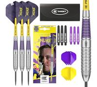 Target Darts Set de Dardos con Punta de Acero y Latón Luke Littler - Dardo con Punta de Acero 22G, Set de Dardos The Nuke Player Edition, Plumas de Dardos, Cañas y Estuche para Dardos Incluidos