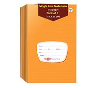 TARGET PUBLICATIONS Cuadernos pequeños de una sola línea, 172 páginas rayadas, cubierta marrón suave, 17 cm x 27 cm aproximadamente, libro de escritura con números de página, juego de 6 libros, GSM 57