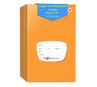 TARGET PUBLICATIONS Cuadernos pequeños de una sola línea, 76 páginas rayadas, cubierta marrón suave, 17 cm x 27 cm aproximadamente, libro de escritura con números de página, juego de 6 libros, GSM 57