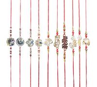 Tarini Gallery Juego de 10 Rakhi para Brother Bhabhi y Bhatija Bhai Bhaiya Raksha Bandhan Rakhi Thread Rakhi con paquete de regalo de tarjeta de felicitación, One Size, Plástico, Sin gemas