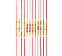 Tarini Gallery Juego de 12 Rakhi para Brother Bhabhi y Bhatija Bhaiya Raksha Bandhan regalo Rakhi Thread with Greeting Card Gift Pack, One Size, Plástico, Sin gemas