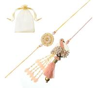Tarini Gallery Juego de 2 Rakhi y Lumba para parejas Brother Bhaiya Bhai Bhabhi Handmade Bracelet Thread Raksha Bandhan Indian Traditional Festival Gift combo with Greeting Card in Potli Gift Pack