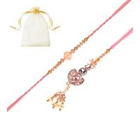 Tarini Gallery Juego de 2 Rakhi y Lumba para parejas Brother Bhaiya Bhai Bhabhi Handmade Bracelet Thread Raksha Bandhan Indian Traditional Festival Gift combo with Greeting Card in Potli Gift Pack