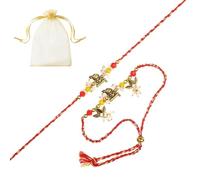 Tarini Gallery Juego de 2 Rakhi y Lumba para parejas Brother Bhaiya Bhai Bhabhi Handmade Bracelet Thread Raksha Bandhan Indian Traditional Festival Gift combo with Greeting Card in Potli Gift Pack