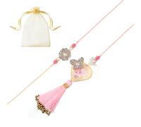 Tarini Gallery Juego de 2 Rakhi y Lumba para parejas Brother Bhaiya Bhai Bhabhi Handmade Bracelet Thread Raksha Bandhan Indian Traditional Festival Gift combo with Greeting Card in Potli Gift Pack