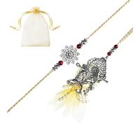 Tarini Gallery Juego de 2 Rakhi y Lumba para parejas Brother Bhaiya Bhai Bhabhi Handmade Bracelet Thread Raksha Bandhan Indian Traditional Festival Gift combo with Greeting Card in Potli Gift Pack