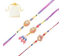 Tarini Gallery Juego de 3 Rakhi Lumba para Brother Bhaiya Bhai Bhabhi y Bhatija Indian Tradicional Festival Raksha Bandhan Bracelet Thread Rakhee Dori with Greeting Card Gift Pack, One Size, Plástico