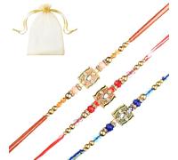 Tarini Gallery Juego de 3 Rakhi para Brother Bhaiya Bhai Bhabhi y Bhatija Indian Tradicional Festival Raksha Bandhan Bracelet Thread Rakhee Dori Gift Pack, One Size, Plástico, Sin gemas
