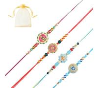 Tarini Gallery Juego de 4 Rakhi para Brother Bhaiya Bhai Bhabhi y Bhatija Indian Tradicional Festival Raksha Bandhan Bracelet Thread Rakhee Dori with Greeting Card Gift Pack, One Size, Plástico, Sin