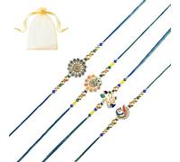 Tarini Gallery Juego de 4 Rakhi para Brother Bhaiya Bhai Bhabhi y Bhatija Indian Tradicional Festival Raksha Bandhan Bracelet Thread Rakhee Dori with Greeting Card Gift Pack, One Size, Plástico, Sin