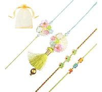 Tarini Gallery Juego de 4 Rakhi para Brother Bhaiya Bhai Bhabhi y Bhatija Indian Tradicional Festival Raksha Bandhan Bracelet Thread Rakhee Dori with Greeting Card Gift Pack, One Size, Plástico, Sin