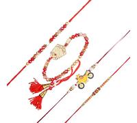 Tarini Gallery Juego de 4 Rakhi para Brother Bhaiya Bhai Bhabhi y Bhatija Indian Tradicional Festival Raksha Bandhan Bracelet Thread Rakhee Dori with Greeting Card Gift Pack, One Size, Plástico, Sin