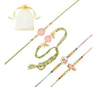 Tarini Gallery Juego de 4 Rakhi para Brother Bhaiya Bhai Bhabhi y Bhatija Indian Tradicional Festival Raksha Bandhan Bracelet Thread Rakhee Dori with Greeting Card Gift Pack, One Size, Plástico, Sin