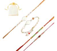 Tarini Gallery Juego de 4 Rakhi para Brother Bhaiya Bhai Bhabhi y Bhatija Indian Tradicional Festival Raksha Bandhan Bracelet Thread Rakhee Dori with Greeting Card Gift Pack, One Size, Plástico, Sin