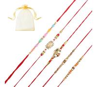 Tarini Gallery Juego de 5 Rakhi Lumba para Brother Bhabhi y Bhatija Bhai Bhaiya Indian Tradicional Festival Raksha Bandhan Bracelet Thread Rakhee Dori with Greeting Card Gift Pack, One Size, Plástico