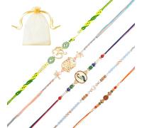 Tarini Gallery Juego de 5 Rakhi para Brother Bhabhi y Bhatija Bhai Bhaiya Indian Tradicional Festival Raksha Bandhan Bracelet Thread Rakhee Dori with Greeting Card Gift Pack in Pouch/Potli Bag, One