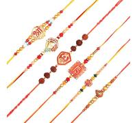 Tarini Gallery Juego de 6 Rakhi para Brother Bhabhi y Bhatija Bhai Bhaiya Indian Tradicional Festival Raksha Bandhan Bracelet Thread Rakhee Dori with Greeting card gift pack, One Size, Plástico, Sin