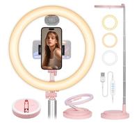 TARION Anillo de Luz LED Plegable - Anillo Luminoso Mejorado con Soporte/Zapata Fría 12in / 30cm 3 Modos de Luz ×10 Nivele Altura 56-169cm Ajustable para Live Streaming/Fotografía Rosa Y3
