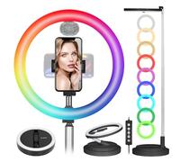 TARION Anillo de luz Plegable con Soporte, portátil, 11.8 Pulgadas, Anillo de luz RGB para Selfie, 17 Modos de Color, luz Circular con Soporte para teléfono y Soporte de Zapata fría Ajustable de 52 a