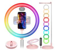 TARION Anillo de luz RGB para Selfie, 17 Modos de iluminación, Anillo de luz Plegable con Soporte y Soporte para teléfono, Montaje de Zapata fría, portátil, luz Circular LED de 11.8 Pulgadas, Altura