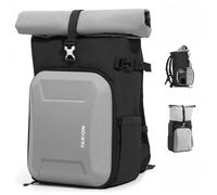 TARION Rolltop Mochila Cámara con Hardshell - Gran Bolsa Fotográfica con Funda Portátil 16 Pulgadas y Acceso Lateral Rápido - Mochila Fotografía DSLR con Cubierta Impermeable Soporte Trípode Gris XH