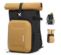 TARION Rolltop Mochila Cámara con Hardshell - Gran Bolsa Fotográfica con Funda Portátil 16 Pulgadas y Acceso Lateral Rápido - Mochila Fotografía DSLR con Cubierta Impermeable Soporte Trípode Dorado XH