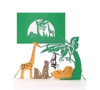 Tarjeta 3D Pop Up Animales en el zoológico - Tarjeta de cumpleaños, tarjeta de invitación, vales de cumpleaños infantil zoológico con león, jirafa y mono