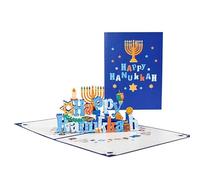 Tarjeta artesanal en 3D con efecto pop-up, Tarjetas de felicitación emergentes 3D con sobres, paquete 2/4 piezas, varios tamaños, color azul(4PIECE-15X20CM)