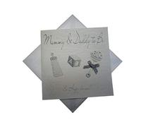 Tarjeta blanca de algodón mamá y Papá a ser Rattle (Plata)