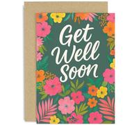 Tarjeta Caring Get Well Soon para cualquier persona, regalo de flores brillantes, diseño gráfico alegre, para amigos, colegas, familiares, interior en blanco con sobre