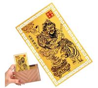 Tarjeta china del dios de la riqueza - Decoración de aleación de cobre para prosperar | Metal dorado portátil con imágenes en relieve y tamaño de cartera delgada para hombres, mujeres, jóvenes y papá