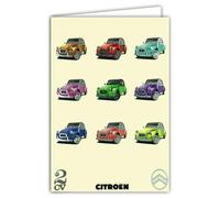 Tarjeta Citroën 2 CV POP-ART AUTO PASSION COLECCIONES Licencia oficial para coches plateados brillantes - Tarjeta abierta blanca 23 x 17 cm - Con sobres blancos 12 x 17,5 cm - Cumpleaños - Salida de