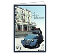 Tarjeta Citroën de 2 CV para coche, con licencia oficial para coche, color azul y plateado brillante, tarjeta abierta blanca de 23 x 17 cm, con sobres blancos, 12 x 17,5 cm, cumpleaños, retiro o