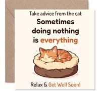 Tarjeta Comforting Get Well Soon, Cosy Cat Wisdom | Bonita ilustración de atigrado durmiendo, humor suave para levantar su espíritu, cuadrado de 145 mm, sobre incluido