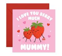 Tarjeta con texto en inglés "I Love You Mother - Berry Much Mummy Strawberry" - Heartfelt Greetings for Mum, Mama, Ma, Her, Ladies, Women - From Son or Daughter - ILY - Viene con calcomanías